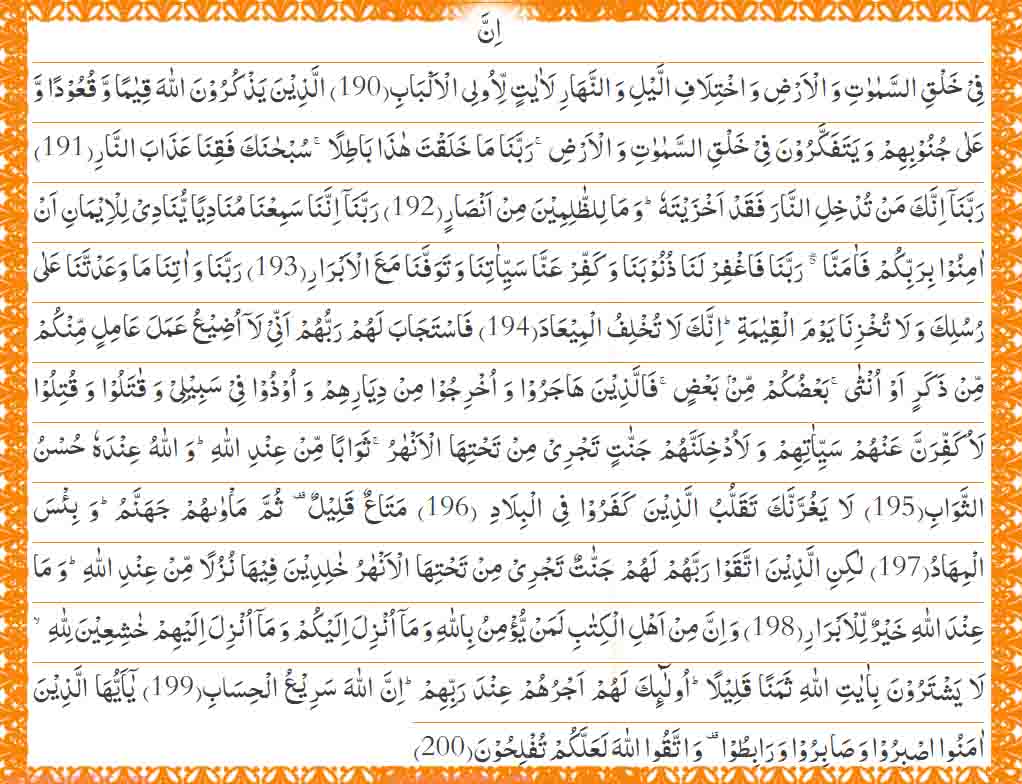 Last 10 Ayat of Surah Al Imran